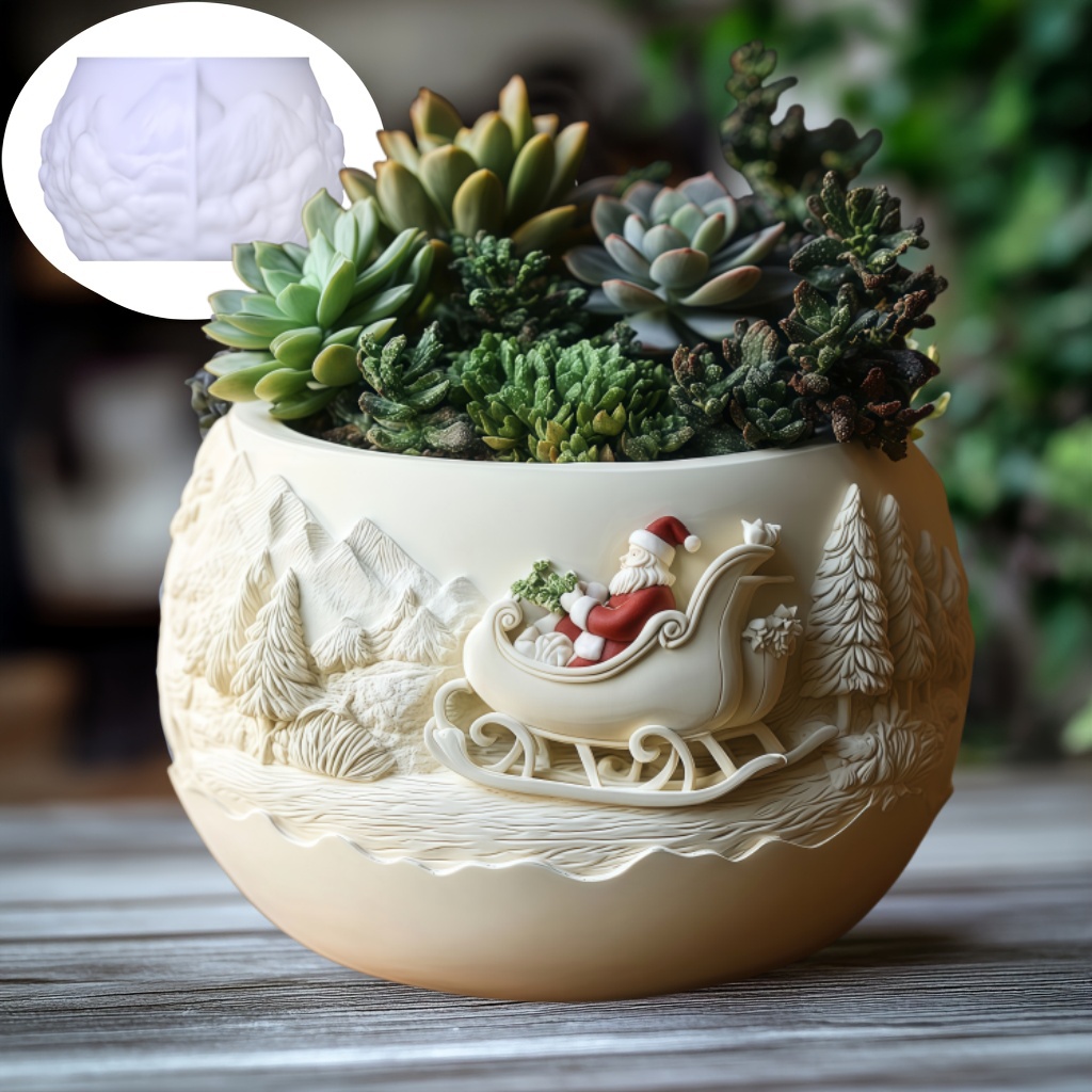 Echeveria Succulent - Sedir Kızaklı Noel Baba Rölyef Mum