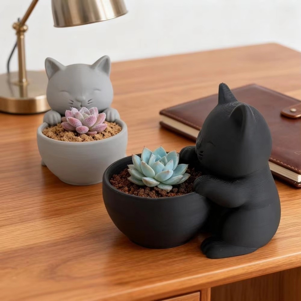 Aloe Vera Pot - Drenaj Delikli Mini Küçük Saksı Kedi